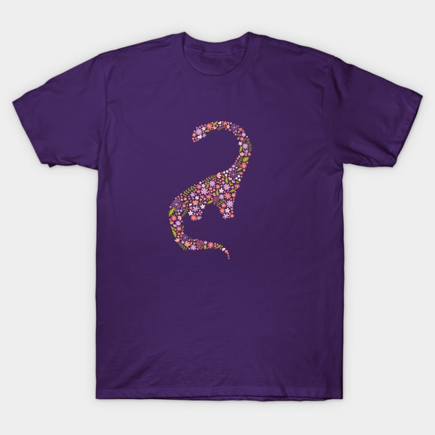 Floral Brontosaurus T-Shirt by latheandquill